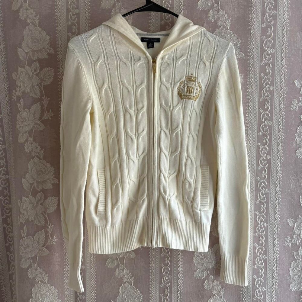 Tommy Hilfiger Women's Cream Zip Up Hooded Sweater